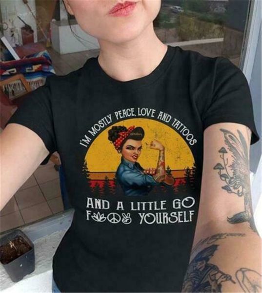 

я главным мир любви и татуировки и немного go сам ladies t-shirt black высокое качество печати casual tee shirt