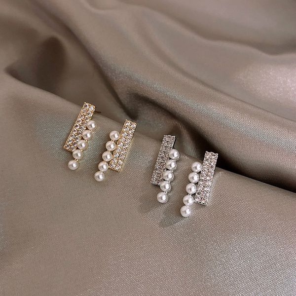 

trendy crystal geometric women dangle earrings fashion geometric pearl earring drop earrings jewelry, Silver