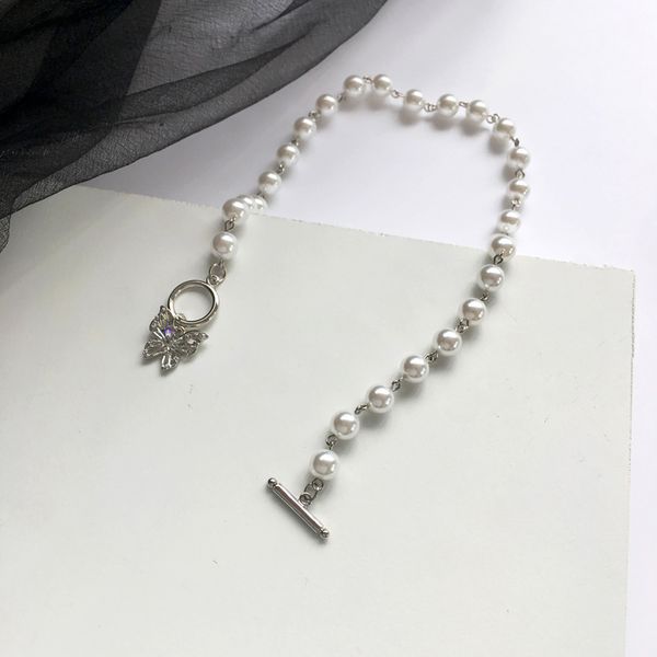 

fashion jewelry necklace selling multi simulated round pearl beads with a sweet butterfly pendant necklace for women gifts, Silver