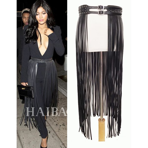 

fantastic long fringe belt black leather designer belts for women long tassels pin buckle corset belt spot on trendy bg-006, Black;brown