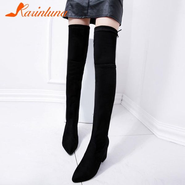 

karin fashion brand woman shoes ladies party over-the-knee boots flock square thick heels zip autumn female, Black