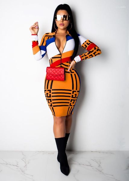 

panelled print womens dresses summer long sleeve bodycon dresses fashion club ladies dress lapel neck zipper, Black;gray