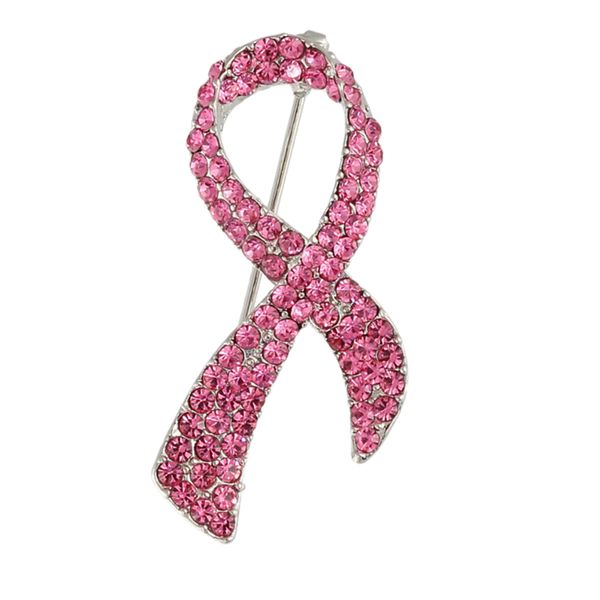 Broches de fita rosa para conscientização do câncer de mama, broche de gravata, broche de borracha, para mulheres, menina, lapela, distintivo, joias
