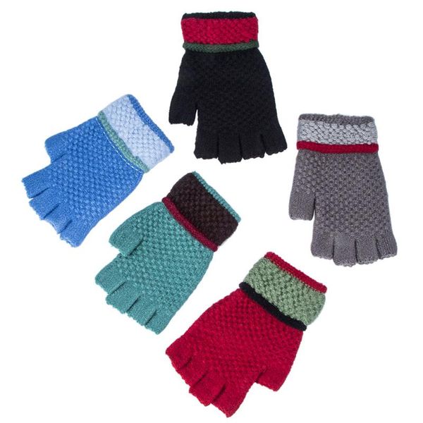 

korean autumn winter woman warm thicken half finger gloves double layer knitting solid color girl gloves knitted mittens, Blue;gray