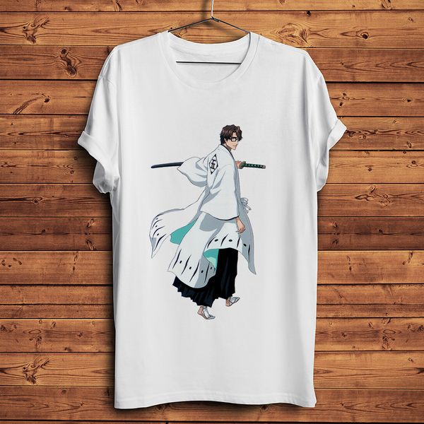 

bleach gotei 13 aizen sousuke funny anime t shirt men summer white casual tshirt short sleeve japan manga streetwear tee