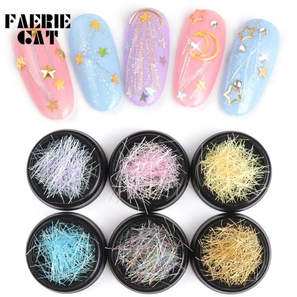 

1 box nail art decoration symphony mermaid line gold silver color silk thread for diy nail accessories colorful mesh line decor, Silver;gold