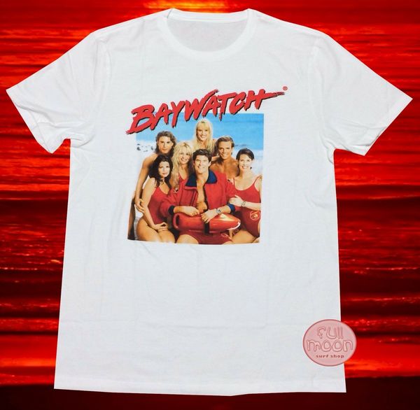 

new baywatch vintage men's 1989 cast throwback t-shirt white style