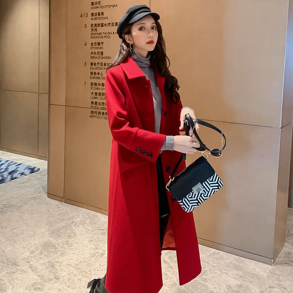 

women's wool & blends s-2xl plus size winter woman solid loose coat jacket women woolen simple elegant lady long blend coats cardigan, Black