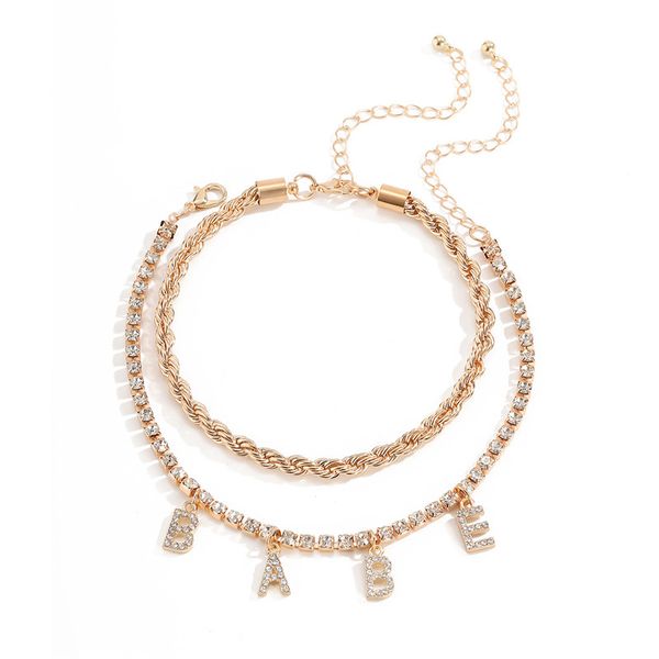 

10sets / lot европейский многослойной rhinestone ножные ретро письмо подвеска twist цепные женщины сувенирная пляж barefoot anklet ювелирные, Red;blue