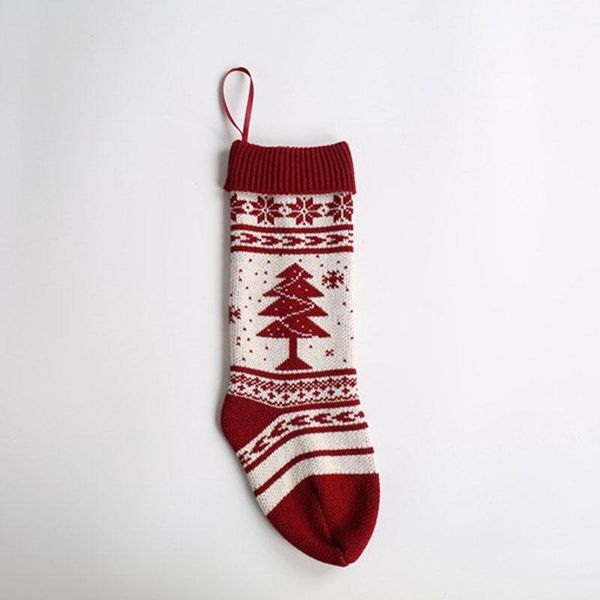 

46cm knit hanging christmas tree snowflake stocking candy santa claus gifts bag party holiday christmas decoration festive supplies