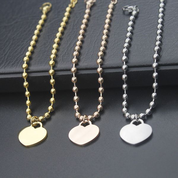 

real 316l titanium steel bracelet for women men never fade heart-shaped stainless steel jewelry korean beads ball bracelet homme, Golden;silver