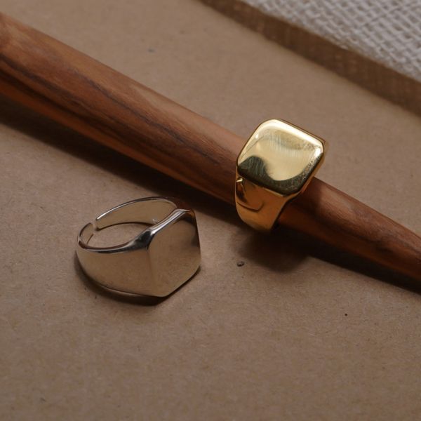 

wedding rings kpop fashion silver color open ring matte wide geometric square metal for women party jewelry men gold gift wholesale, Slivery;golden