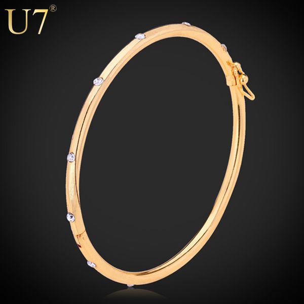 

u7 gold/silver color bracelets bangles for women simple design rhinestone crystal bangles jewelry gifts trendy h3016, Black