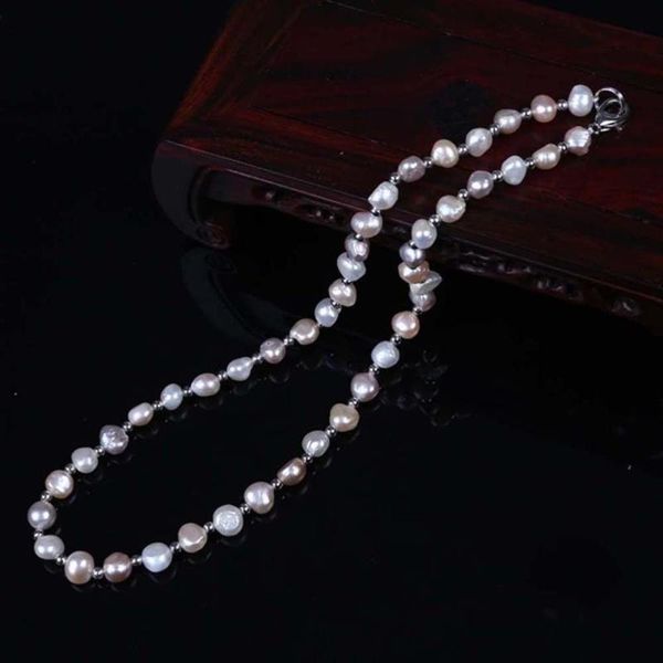 

hand knotted charming natural baroque 7-8mm multicolor pearl necklace 51cm 2pc/lot fashion jewelry, Silver