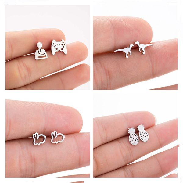 

stud fresh and simple multi-color asymmetrical earrings lovely dog game leaf stainless steel for women fashion jewelry, Golden;silver