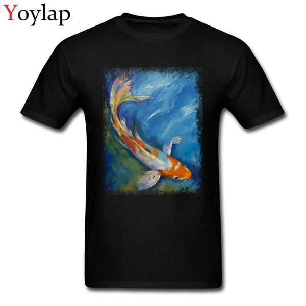 

yamato nishiki koi canvas painting design men tee shirts crew neck all cotton t-shirt size xxxl for male summer