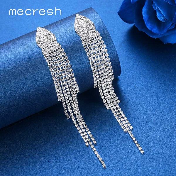 

mecresh gold color long tassel earrings for women 2020 crystal bridal earrings wedding engagement prom jewelry eh360, Silver