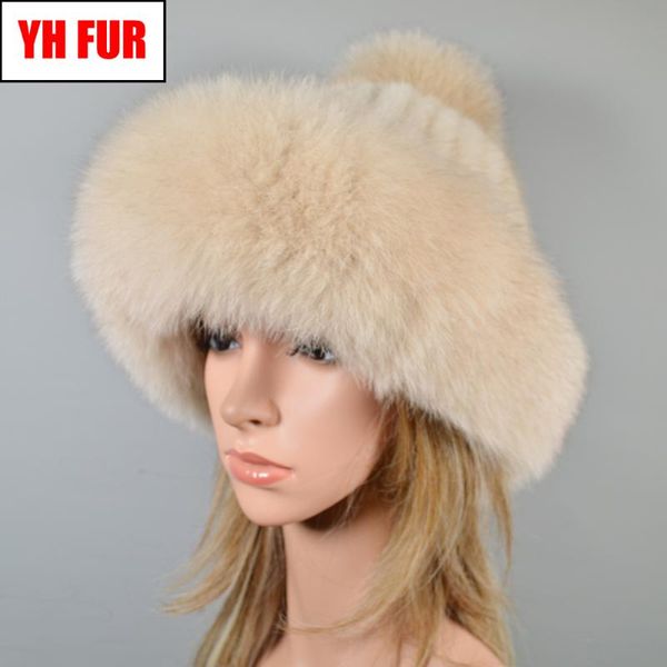 

lady winter outdoor luxury knitted real genuine fur balls hats women real caps beanies hat skullies, Blue;gray