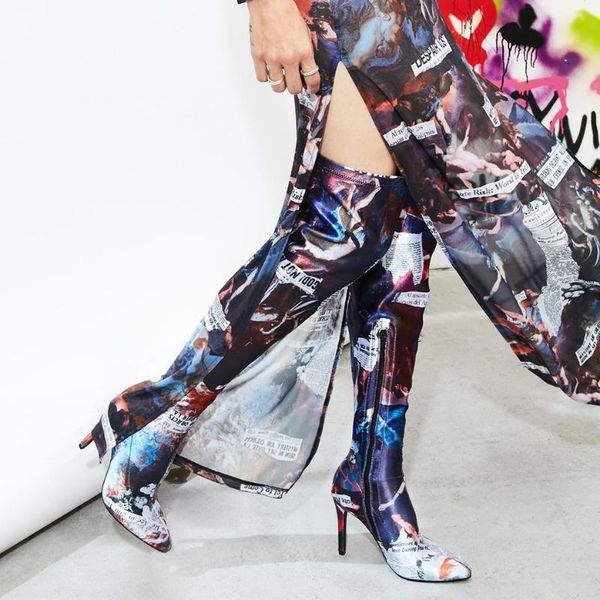 

arden furtado 2020 autumn fashion women's shoes elegant high heels stilettos heels pointed toe leopard over the knee boots, Black