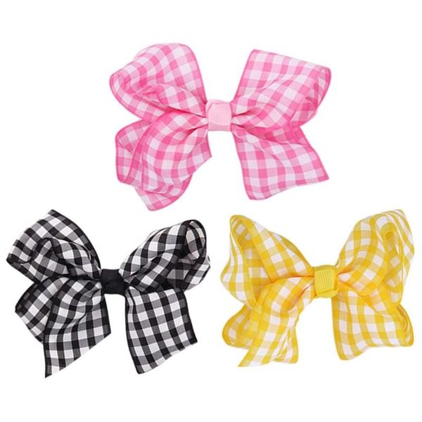 

colorful plaid big bow hair clip kids girls hair bow clips cute barrette ribbon accessories yellow, Slivery;white