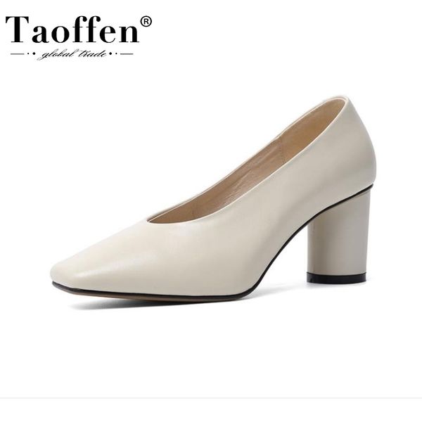

taoffen women pumps genuine leather office lady high heel shoes woamn fashion square toe casual daily footwear size 33-40, Black