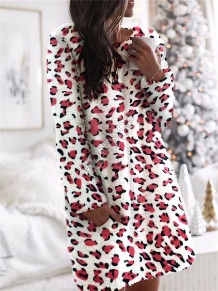 

2020 зимняя женщины дамы sherpa fleece hoodie плюшевые тёплом платья tie-окрашенных leopard камуфляж мода юбки пижамы для беременных топы d9, White