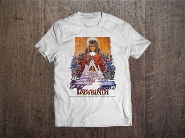 

david bowie men white t-shirt rock tee shirt labyrinth movie interesting