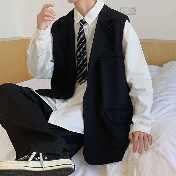 

men's vest 2020 autumn new slim pure color ruffian handsome waistcoat sleeveless vest loose casual personality youth men's wear, Black;white