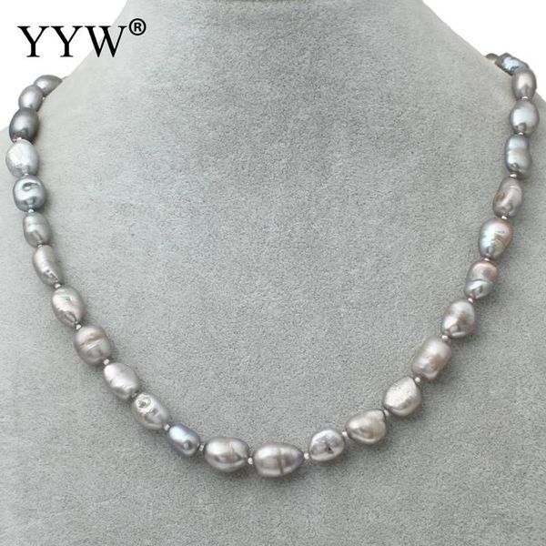 

yyw fashion jewelry 100% natural freshwater pearl necklace crystal thread grey 8-9mm pearl long necklace for women wedding gift, Silver