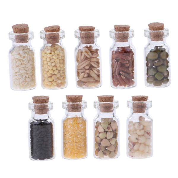 

1/12 dollhouse miniature glass jar with dried food kitchen accessories 9 pieces set