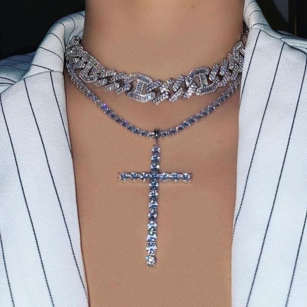 

iced out bling bling 5a cz pray cross pendant necklace for women hip hop women jewelry, Golden;silver