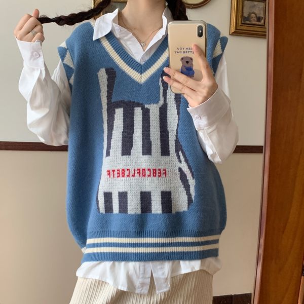 

women's sweaters autumn winter sweater 2021 retro fun loose wild vest knitted personality fashion, White;black