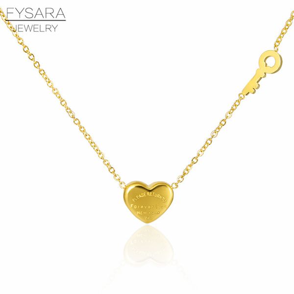 

pendant necklaces fysara couple forever love letter short necklace for women heart key stainless steel statement clavicles collar, Silver