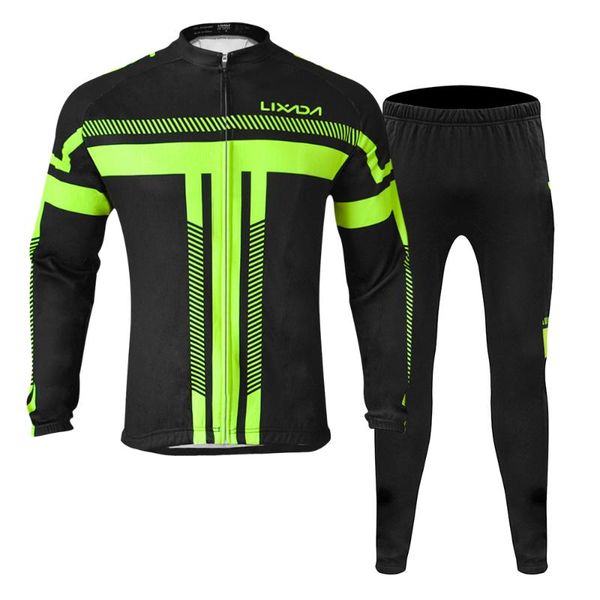 

racing sets lixada men's winter cycling long jersey set thermal fleece clothing windproof jacket coat 3d padded pants trousers, Black;blue