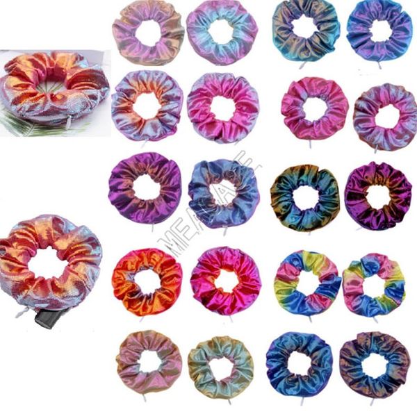 

zipper scrunchies color gradient scrunchy elastic hair ties rope women girls fashion hairbands ponytail holder hair accesseries d91507, Slivery;white
