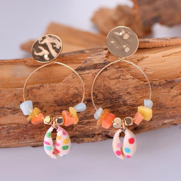 

punk leopard printed coffee shell pendant round earrings for women party dress ethnic big round vintage earring fashion brincos, Silver