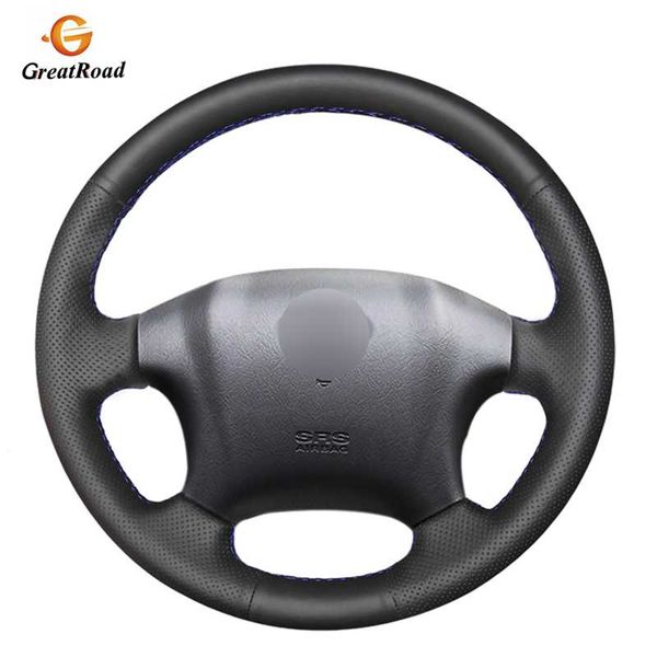 

black genuine leather car steering wheel cover for tucson 2005 2006 2007 2008 2009