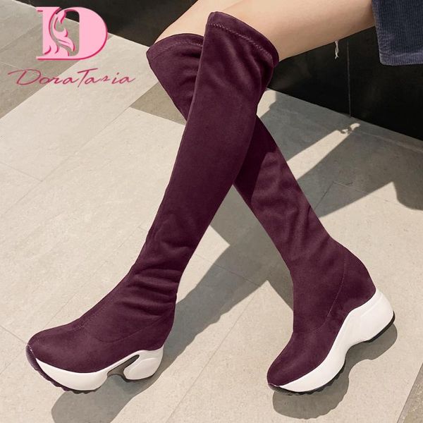 

doratasia brand female classic boots solid platform chunky stretch boots women 2020 winter casual leisure woman shoes, Black