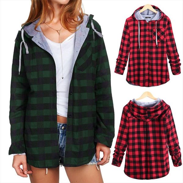 

fashion womens winter sweatshirt long sleeve plaid hooded coat blouse casual new autumn warm ladies female blouse 8.29, Black