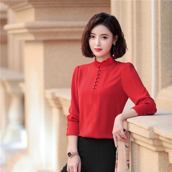 

novelty red chiffon blouses long sleeve shirts for women ladies office business work wear 2020 spring summer blouse clothes, White