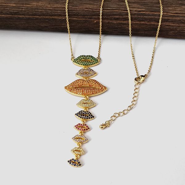 

3pcs mix color cubic zirconia charm delicate necklace choker cz lips charm necklace women jewelry 452, Silver