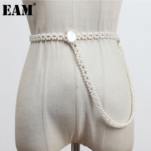 

eam] pearl split joint long elastci temperament belt personality women new fashion tide all-match spring autumn 2020 1z056, Black;brown