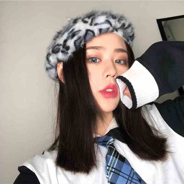 

berets 2021 retro leopard painter hat japanese bud korean pumpkin female bere, Blue;gray