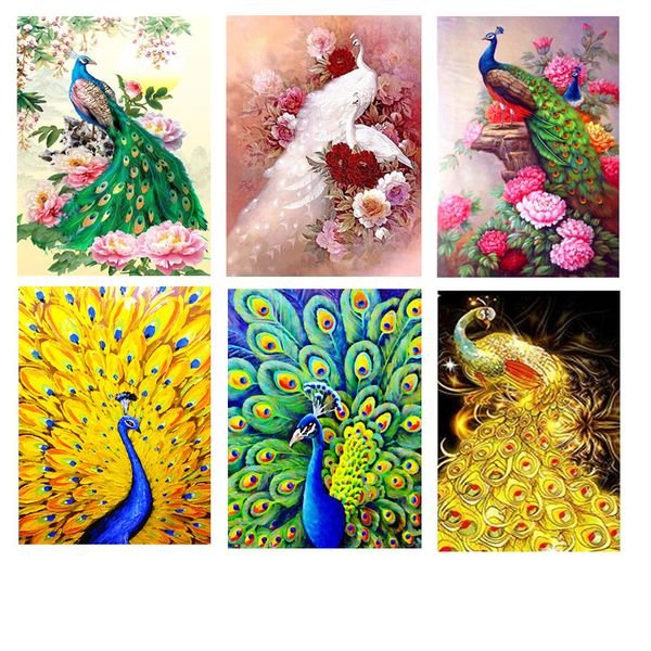 

paintings 5d diy diamond painting full circle rhinestone cartoon animal peacock and cat embroidery cross stitch mosaic sticker de