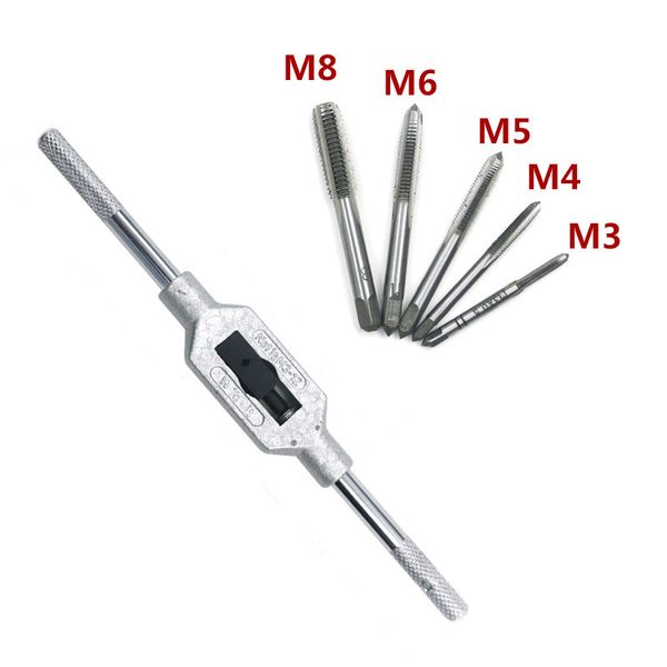 

6 sets /8 setshand screw thread metric plug tap set m3 m4 m5 m6 m8 with adjustable tap wrench