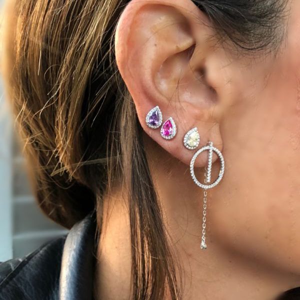 

stud colorful cz stone earrings teardrop waterdrop for girls fashion jewelry, Golden;silver