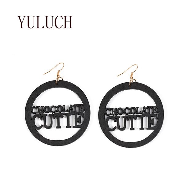 

dangle & chandelier yuluch wood earrings women hollow out words pendant jewelry girls art simple accessories party chocolate cutie earring g, Silver
