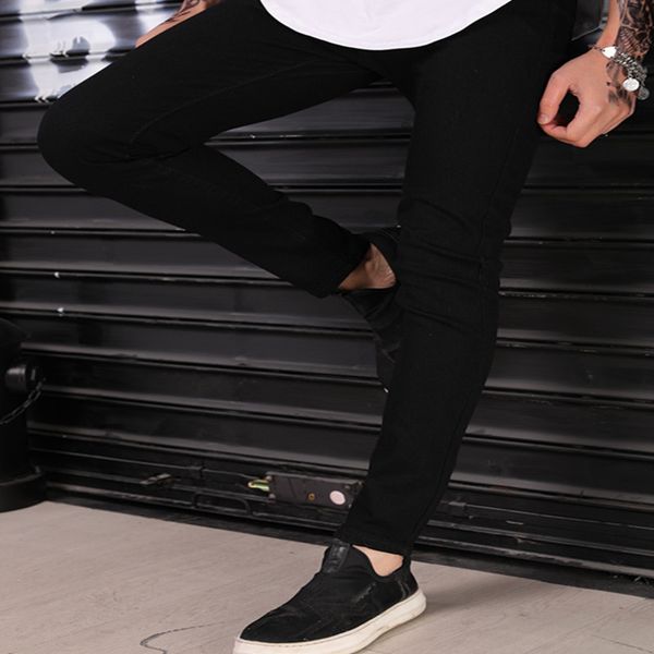 

men's jeans european and american slim black feet casual small pencil pants, Blue