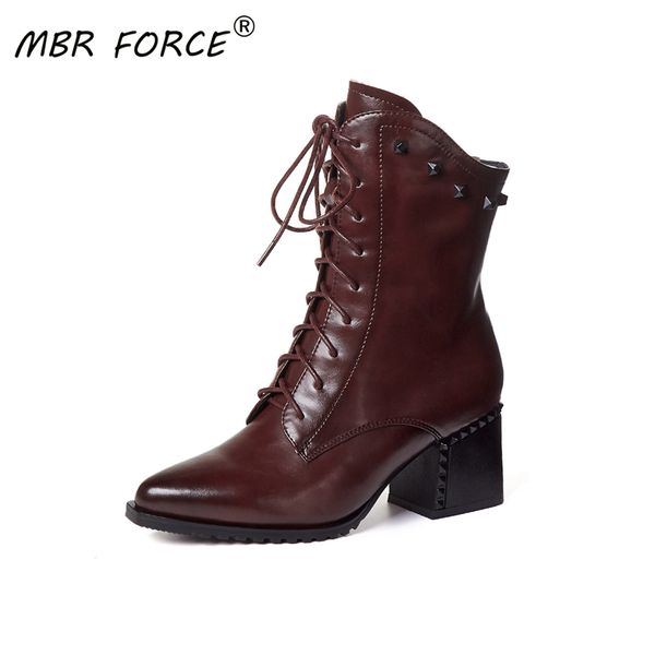 

mbr force fashion retro hipster ankle boots women ladies pointed toe british style lace up shoes woman ladies plus size 34-42, Black