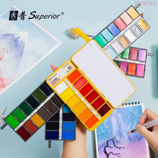 

superior 36/48/60colors watercolor paint set foldable pigment paint with pearlescent macaron colors for artists painting